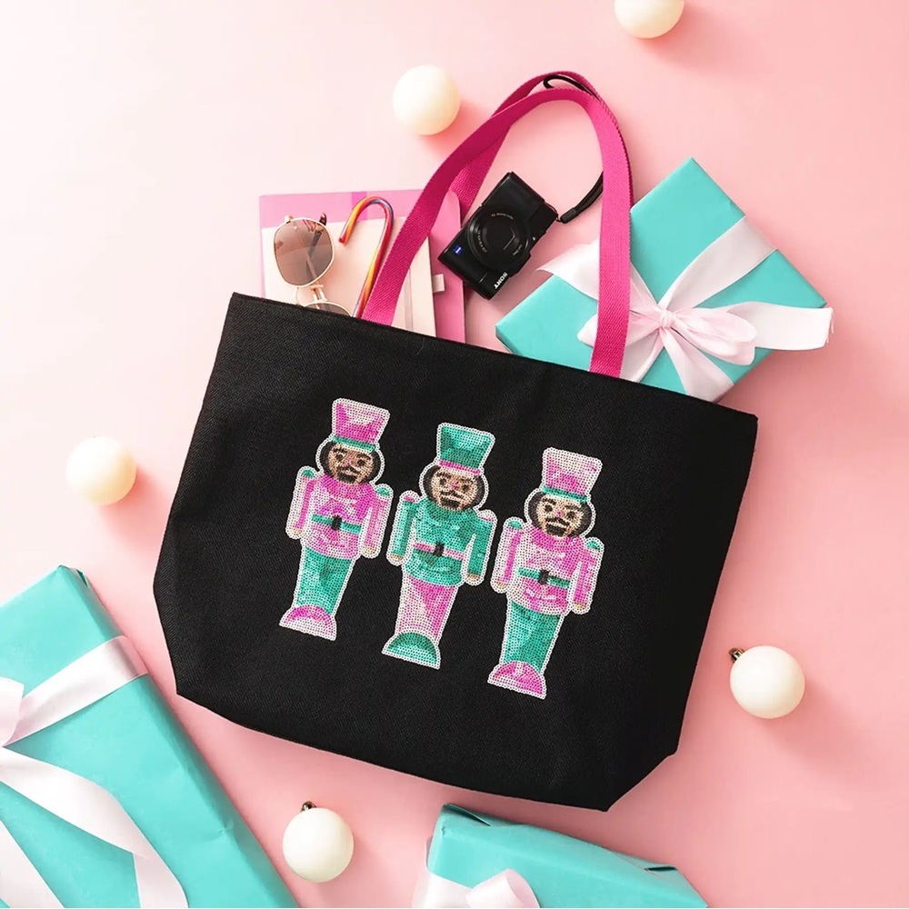NWT MARLEYLILLY Holiday Christmas Nutcracker Sequin Tote Bag Black